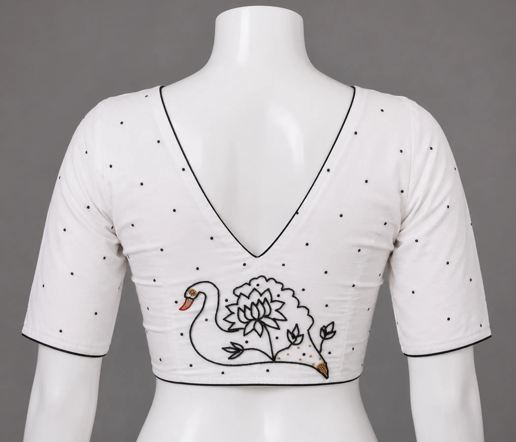 Pristine White Blouse Back Design with Hand-Embellished Art